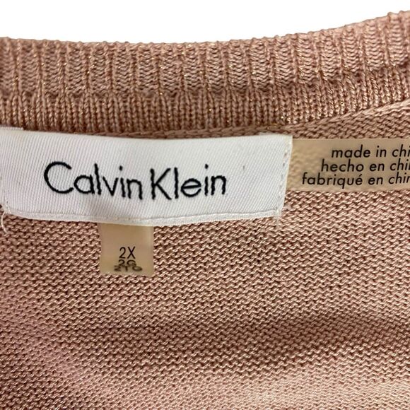 Calvin Klein Sweater Womens Sz 2X Lagenlook Preppy V Neck Peach Officecore Basic - Picture 7 of 11
